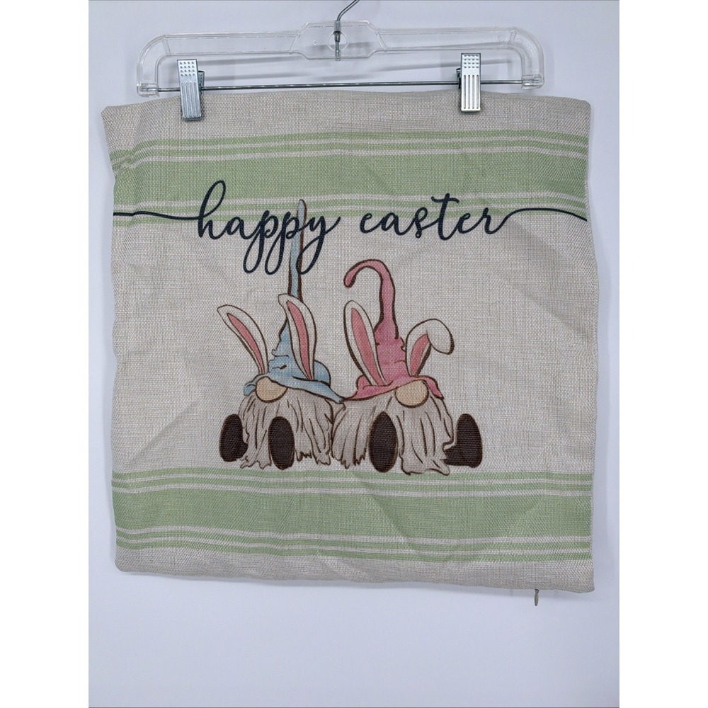 Gnome Happy Easter Pilllow Cover Size 17x17. Zippered